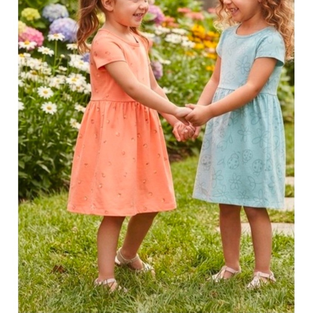 Carters 2-Pack Toddler Girls 4T Peach Floral Ladybug Cotton Jersey Dresses NWT